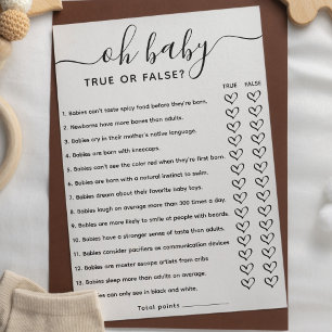Invitación Juego de Baby Shower Trivia verdadera o falsa con