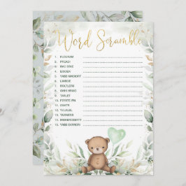 Invitación Juego de Baby Shower Word Scramble Teddy Bear Gree