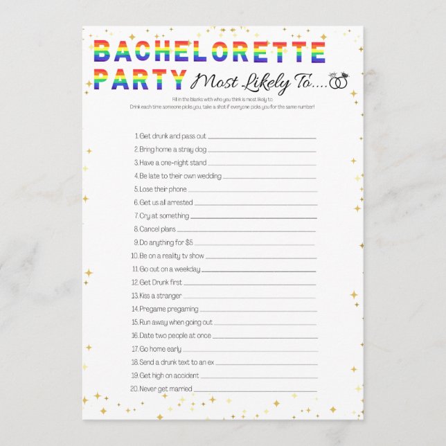 Invitación Juego De Bachelorette Lesbiana, Muy Probable (Anverso)
