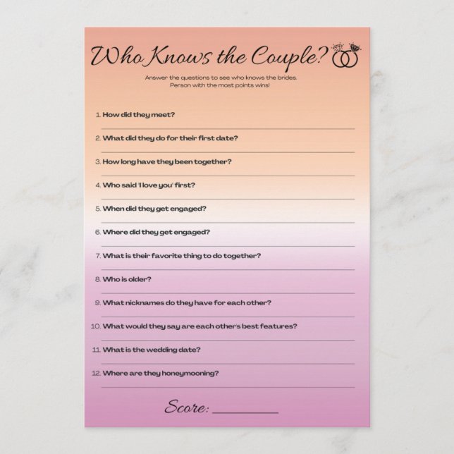 Invitación Juego de Bachelorette Lesbiana, Quién conoce a la  (Anverso)