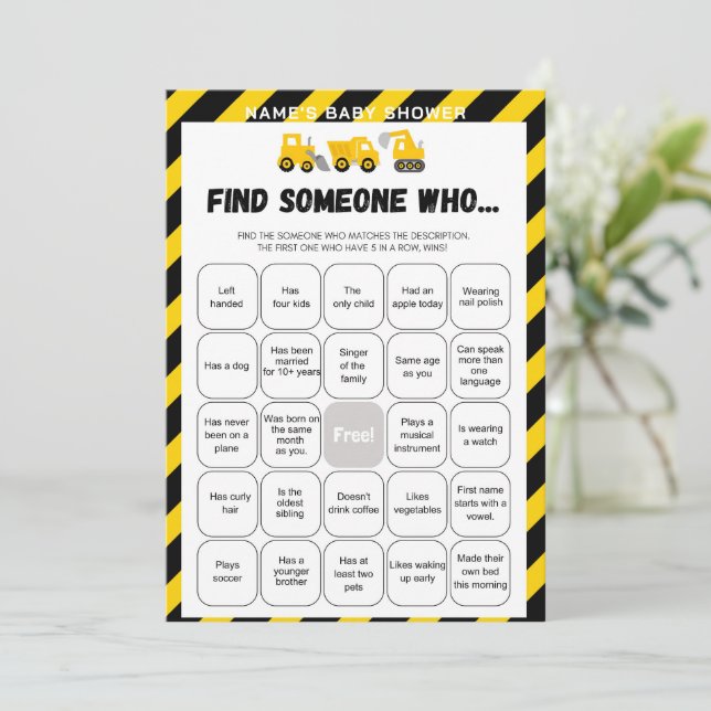 Invitación Juego de bebé en construcción - Nombre editable, 5 (Anverso de pie)