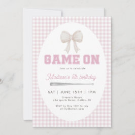 Invitación Juego de béisbol con lazo rosa a cuadros Preppy 5º