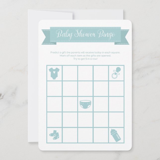 Invitación Juego de Bingo Azul Baby Shower Doble cara (Reverso)