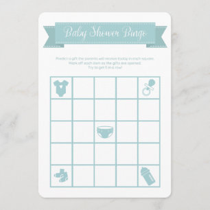 Invitación Juego de Bingo Azul Baby Shower Doble cara
