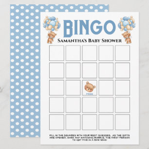 Invitación Juego de bingo azul burbujeante Teddy Boy para bab
