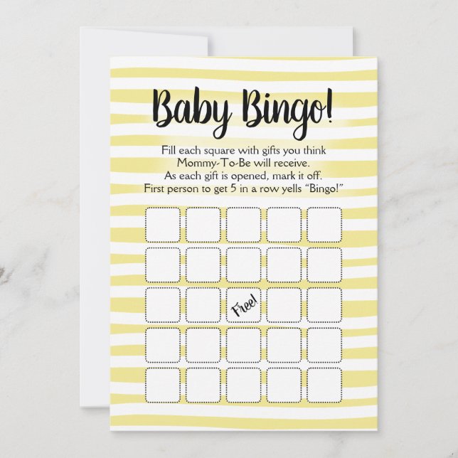Invitación Juego de Bingo Baby Shower Blanco Amarillo (Anverso)