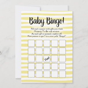 Invitación Juego de Bingo Baby Shower Blanco Amarillo