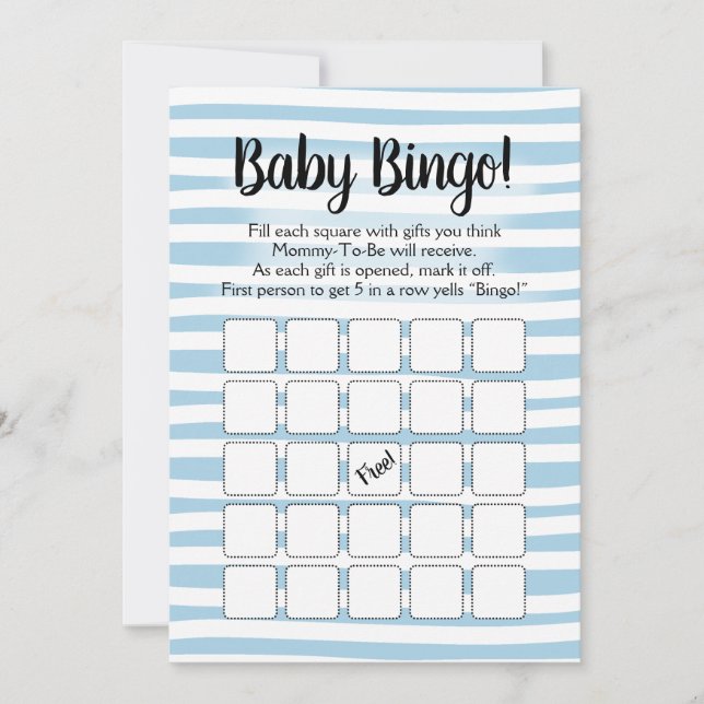 Invitación Juego de Bingo Baby Shower Blanco Azul (Anverso)