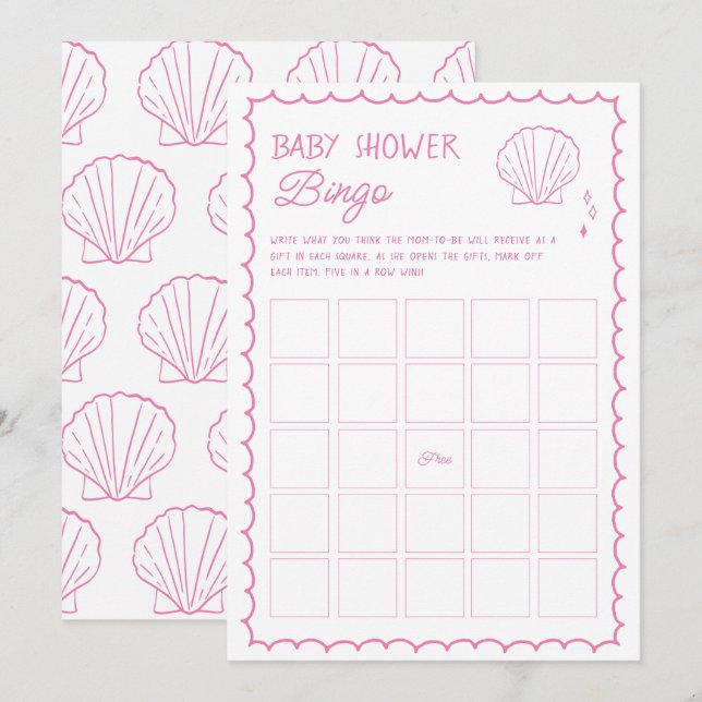 Invitación Juego de bingo Baby Shower con conchas marinas des (Anverso / Reverso)