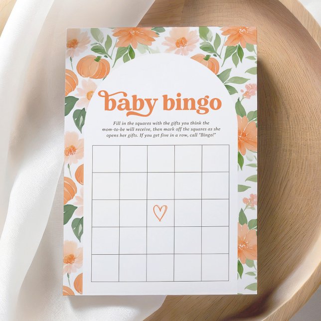 Invitación Juego de bingo Baby Shower de calabaza floral (Subido por el creador)