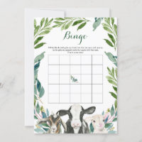 Juego de Bingo Baby Shower de Farm Animal Greenery