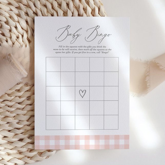 Invitación Juego de Bingo Baby Shower de Gingham Rosa (Subido por el creador)