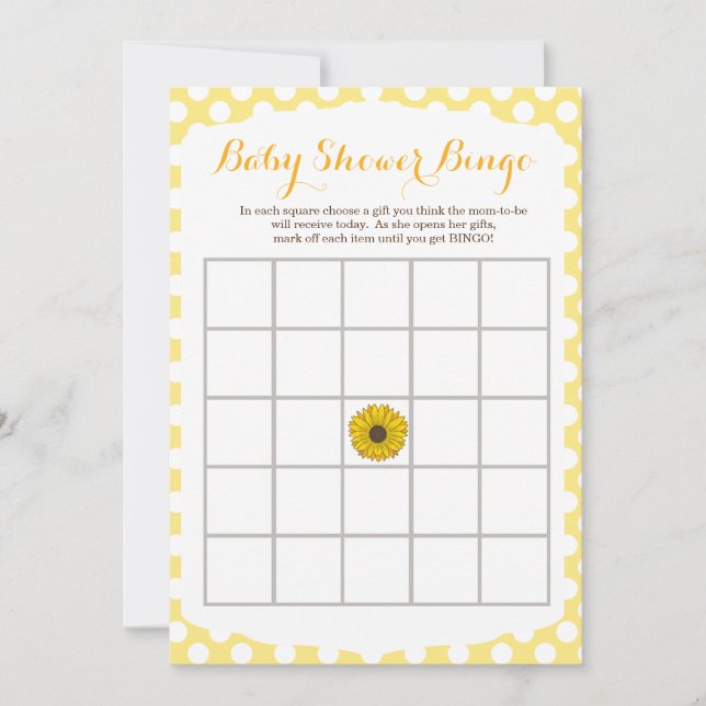 Invitación Juego de bingo Baby Shower de girasol amarillo (Anverso)