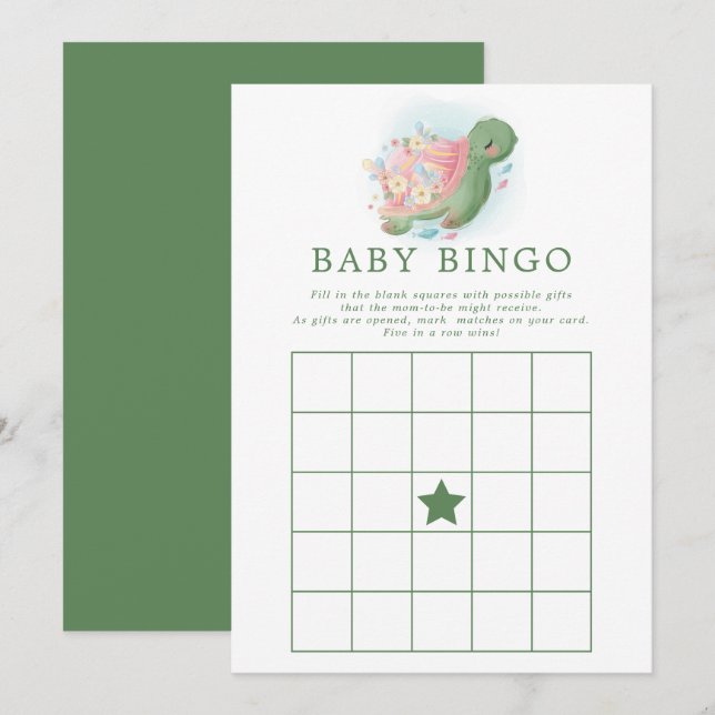 Invitación Juego de Bingo Baby Shower de la tortuga marina fl (Anverso / Reverso)