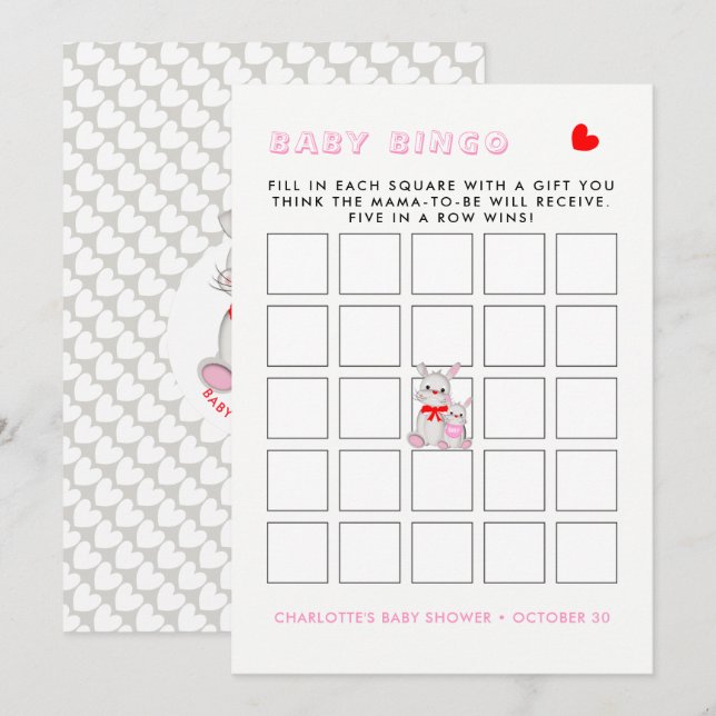 Invitación Juego de Bingo Baby Shower de Whimsy Bunny Rabbits (Anverso / Reverso)