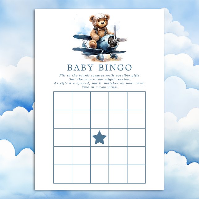 Invitación Juego de Bingo Baby Shower del avión Teddy Bear (Subido por el creador)