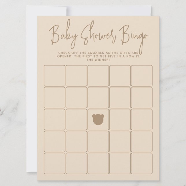 Invitación Juego de bingo Baby Shower del oso moderno minimal (Anverso)