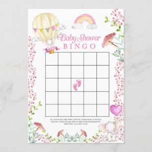 Invitación Juego de Bingo Baby Shower Elephant Hot Air Balloo