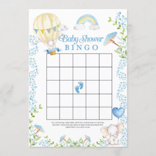 Invitación Juego de Bingo Baby Shower Elephant Hot Air Balloo