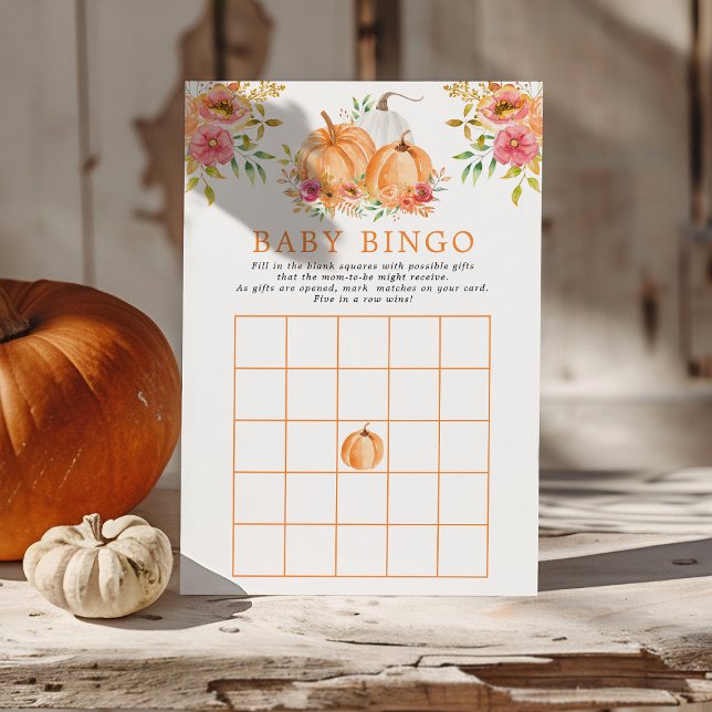 Invitación Juego de Bingo Baby Shower Floral de calabaza otoñ (Subido por el creador)