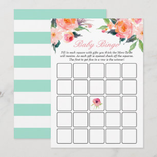 Invitación Juego de bingo Baby Shower Mint Green Stripes Flor