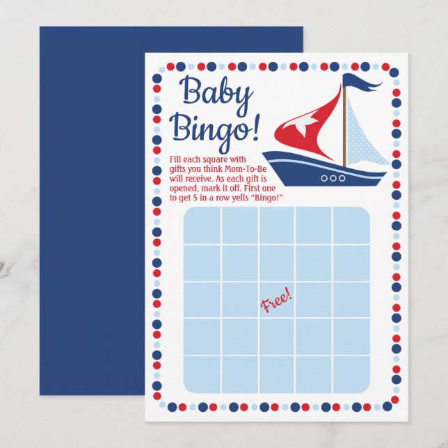 Invitación Juego de Bingo Baby Shower Nautical (Anverso / Reverso)