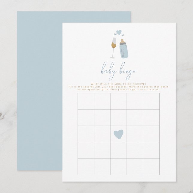 Invitación Juego de Bingo Baby Shower para botellas de Poppin (Anverso / Reverso)