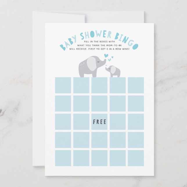 Invitación Juego de Bingo Baby Shower para Elefantes de cacah (Anverso)