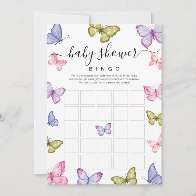 Invitación Juego de bingo Baby Shower para mariposa (Anverso)