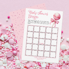 Invitación Juego de Bingo Baby Shower Pop de Pastel Rosa