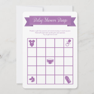 Invitación Juego de bingo Baby Shower púrpura de doble cara