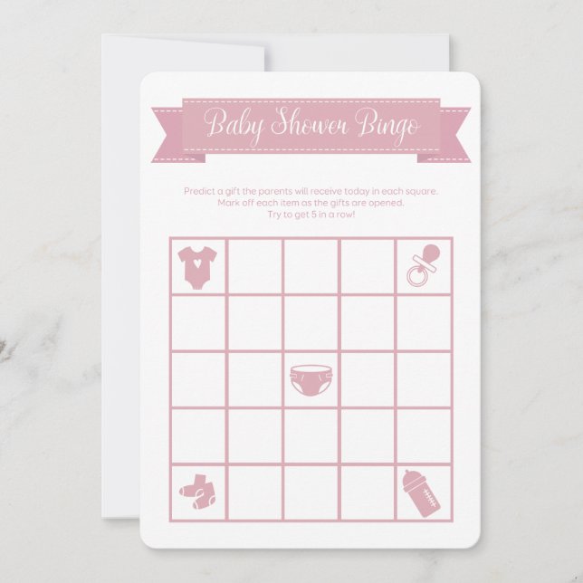 Invitación Juego de Bingo Baby Shower Rosado Doble cara (Anverso)