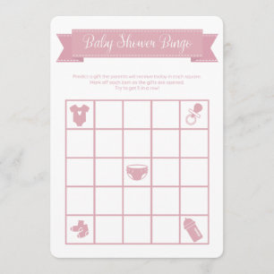 Invitación Juego de Bingo Baby Shower Rosado Doble cara