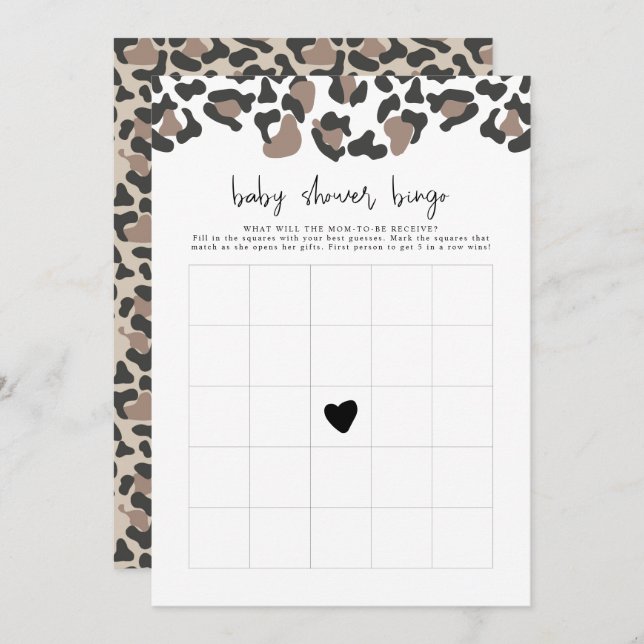 Invitación Juego de Bingo Baby Shower Safari de AUBREE Leopar (Anverso / Reverso)