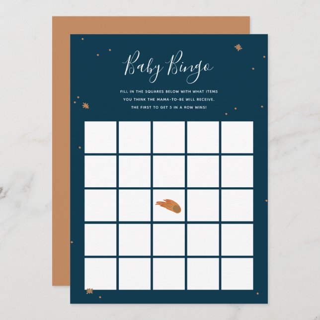 Invitación Juego de Bingo Baby Shower Stars de oro pintado (Anverso / Reverso)