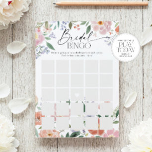 Invitación Juego de Bingo Boho Wildflower Bridal Shower