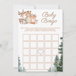 Invitación Juego de Bingo de Animales del Bosque para Baby Sh