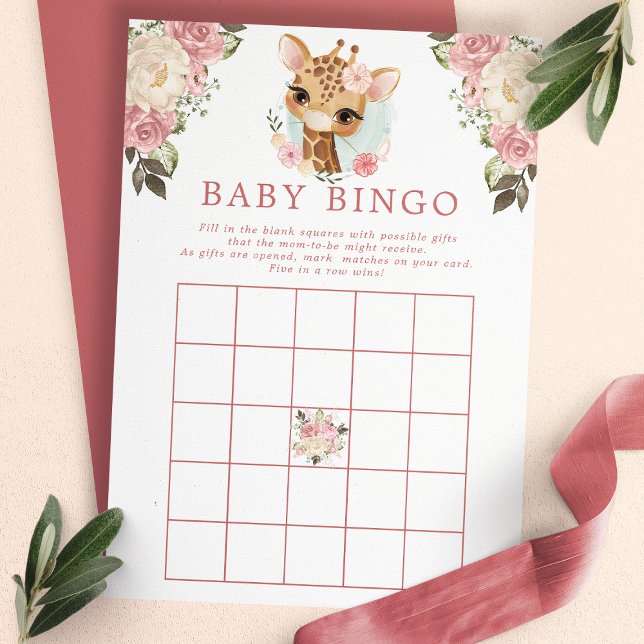 Invitación Juego de Bingo de Baby Shower de Cute Floral Giraf (Subido por el creador)