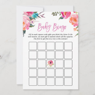Invitación Juego de bingo de Baby Shower Flora rosa acuarel