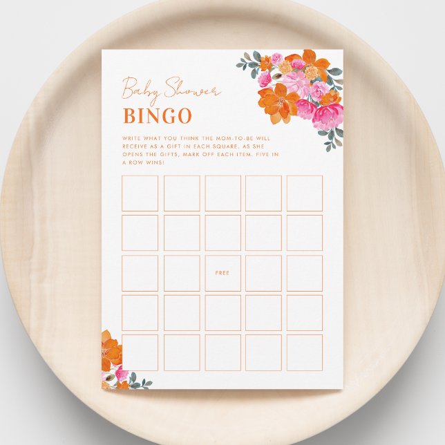 Invitación Juego de bingo de Baby Shower floral Naranja rosa  (Subido por el creador)