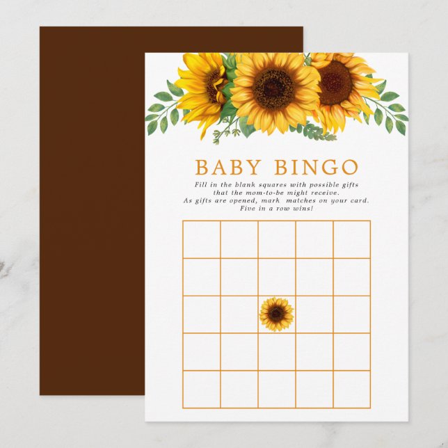 Invitación Juego de Bingo de Baby Shower Rústico de Giro Flor (Anverso / Reverso)