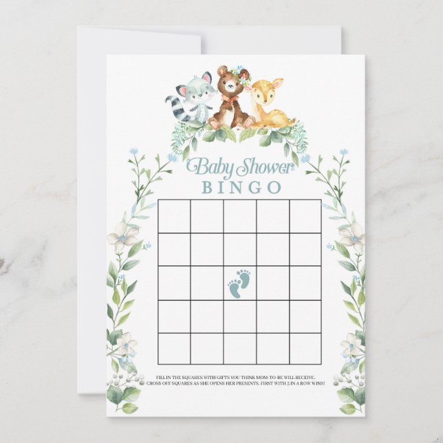 Invitación Juego de bingo de Baby Shower Woodland (Anverso)