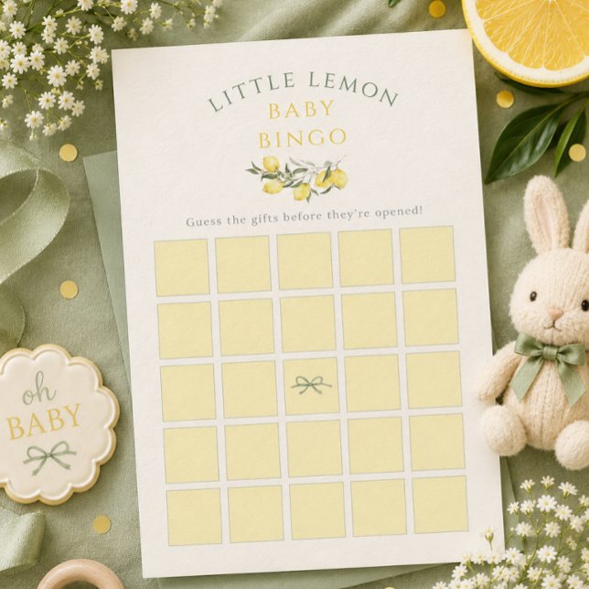 Invitación Juego de Bingo de Bebé con Cinta de Salvia y Limón (Squeeze Little Lemon Sage Ribbon Baby Bingo Game card)