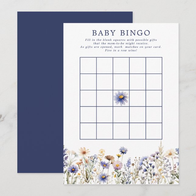 Invitación Juego de bingo de Blue Wildflower Boho Baby Shower (Anverso / Reverso)