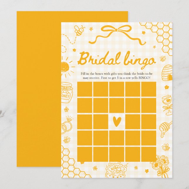 Invitación Juego de bingo de boda de abeja melífera dibujado  (Anverso / Reverso)