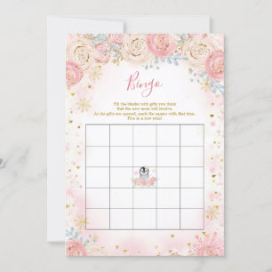 Invitación Juego de Bingo de Copo de Nieve de Pingüino Niña