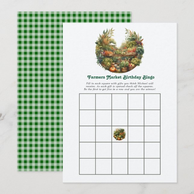 Invitación Juego de Bingo de Cumpleaños del Mercado de Agricu (Anverso / Reverso)