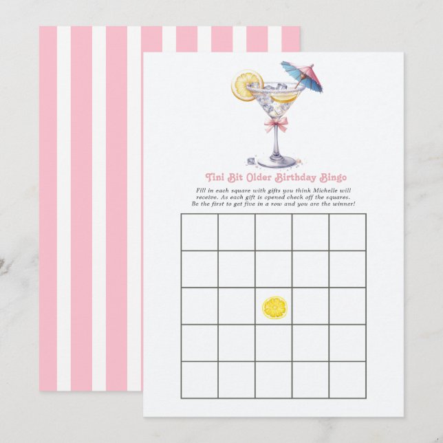 Invitación Juego de Bingo de Cumpleaños Un Poco Mayor (Anverso / Reverso)