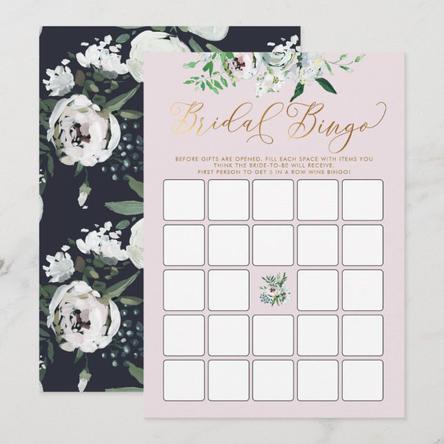 Invitación Juego de Bingo de Ducha Boho Bridal Floral (Anverso / Reverso)