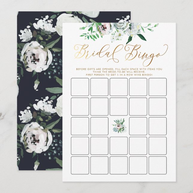 Invitación Juego de Bingo de Ducha Boho Bridal Floral (Anverso / Reverso)